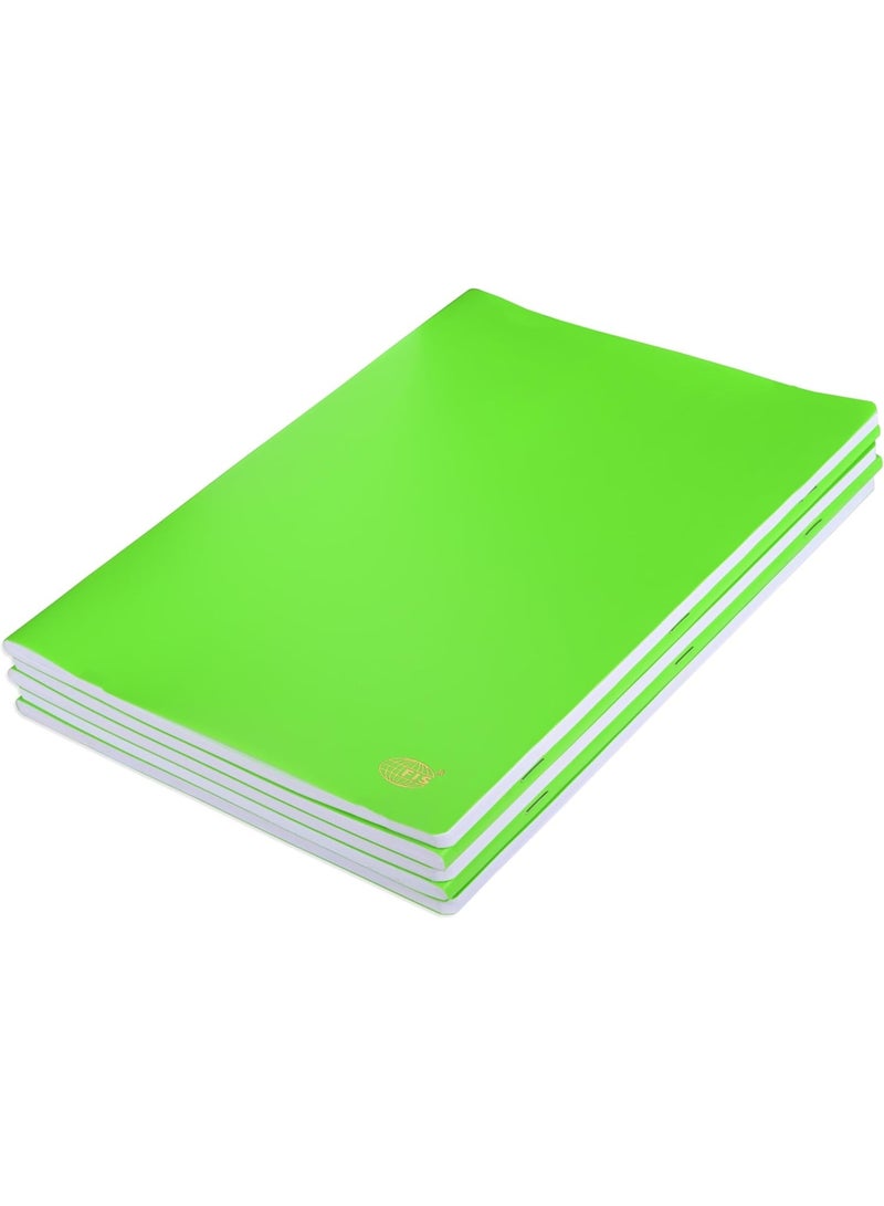 FIS® Notebook, Soft Cover PP Materials, Size A4(210x297mm), Plain White Paper, 80 Sheets, 160 Pages, 2 Round Edges, Packet of 5 Pieces, Neon Green Color-FSNBA4PLPPNGR - Image 1